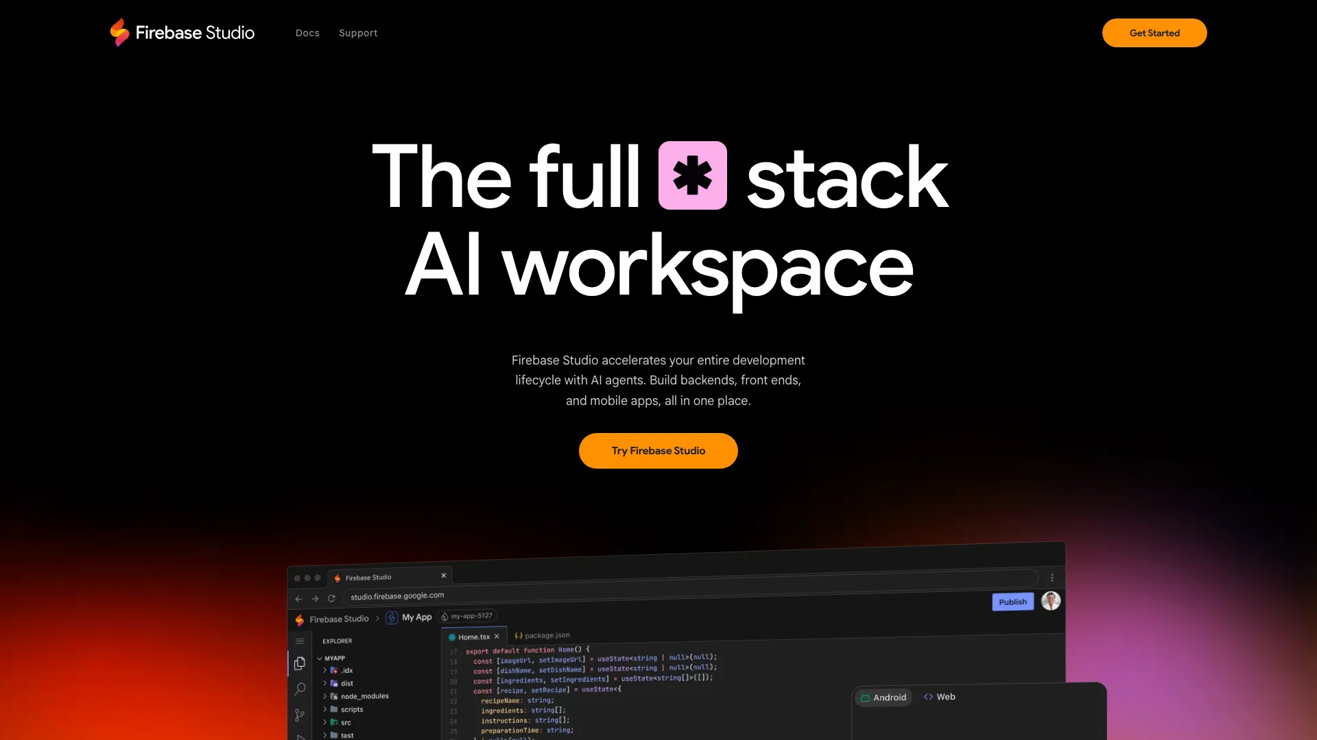 firebase.studio running on Astro
